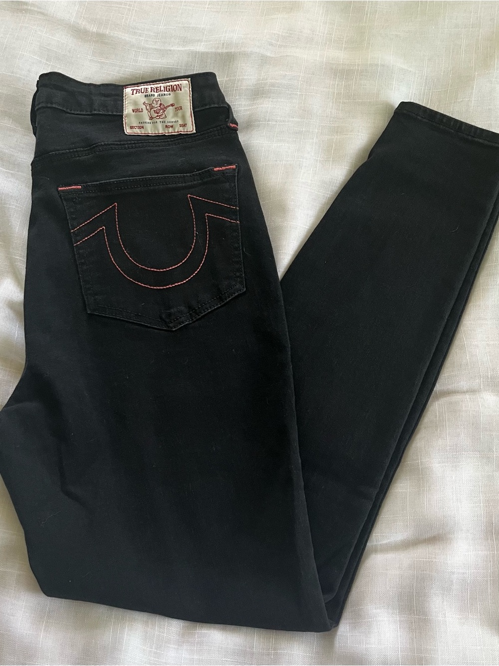 TrueReligion Halle Black Skinny Jeans with Pink Contrast Thread Size 30